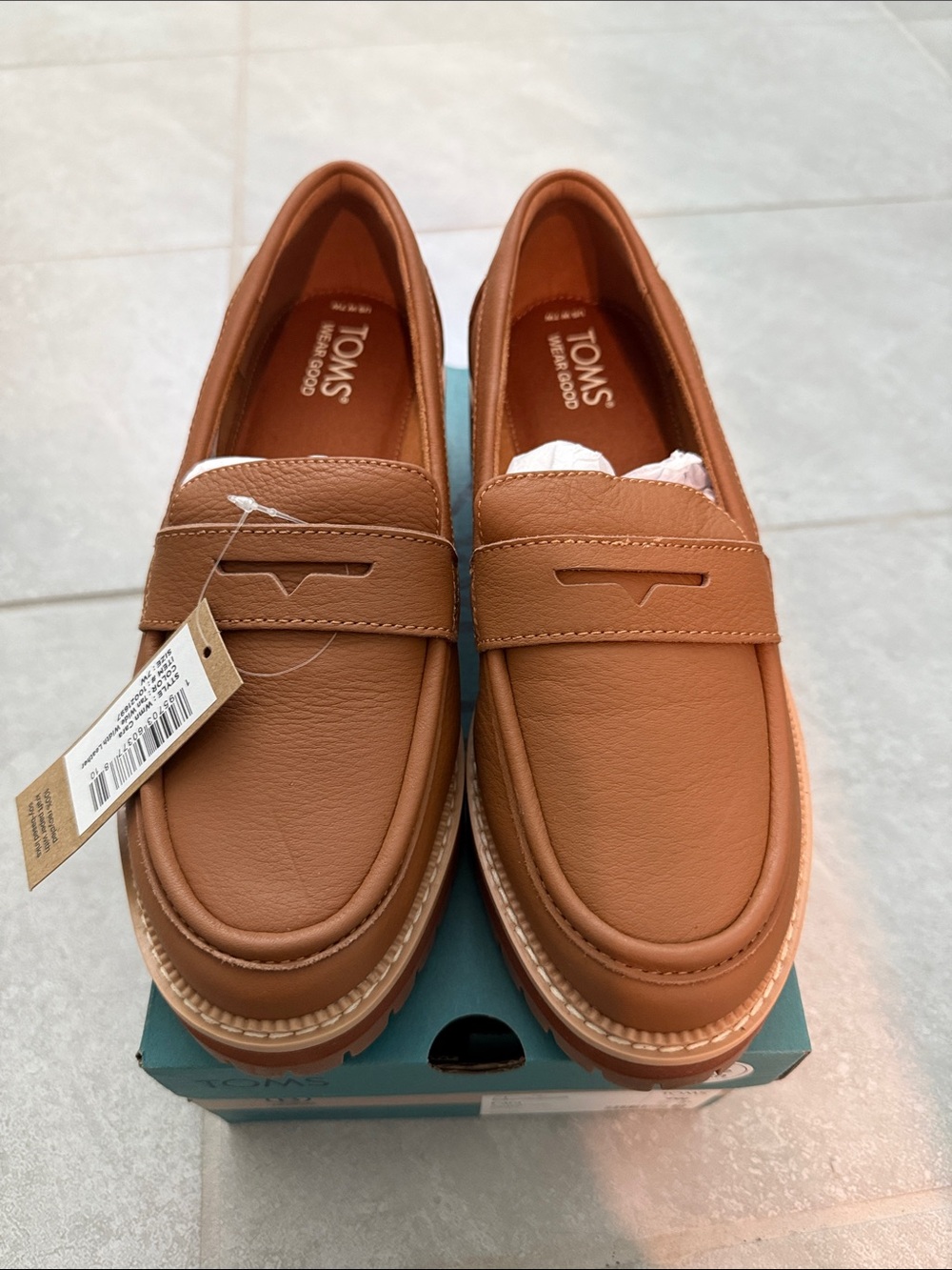 Toms Women's Tan Leather Lug-Sole Loafers - Picture 2 of 3